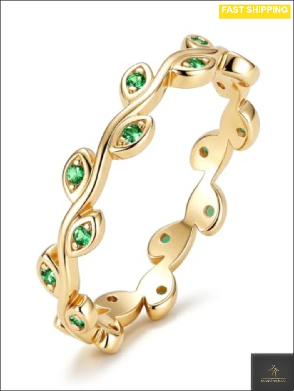 925 Sterling Silver Emerald Leaf Ring for Women